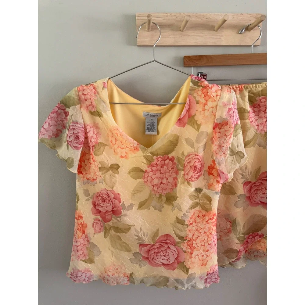 Y2K asymmetrical floral skirt + top
